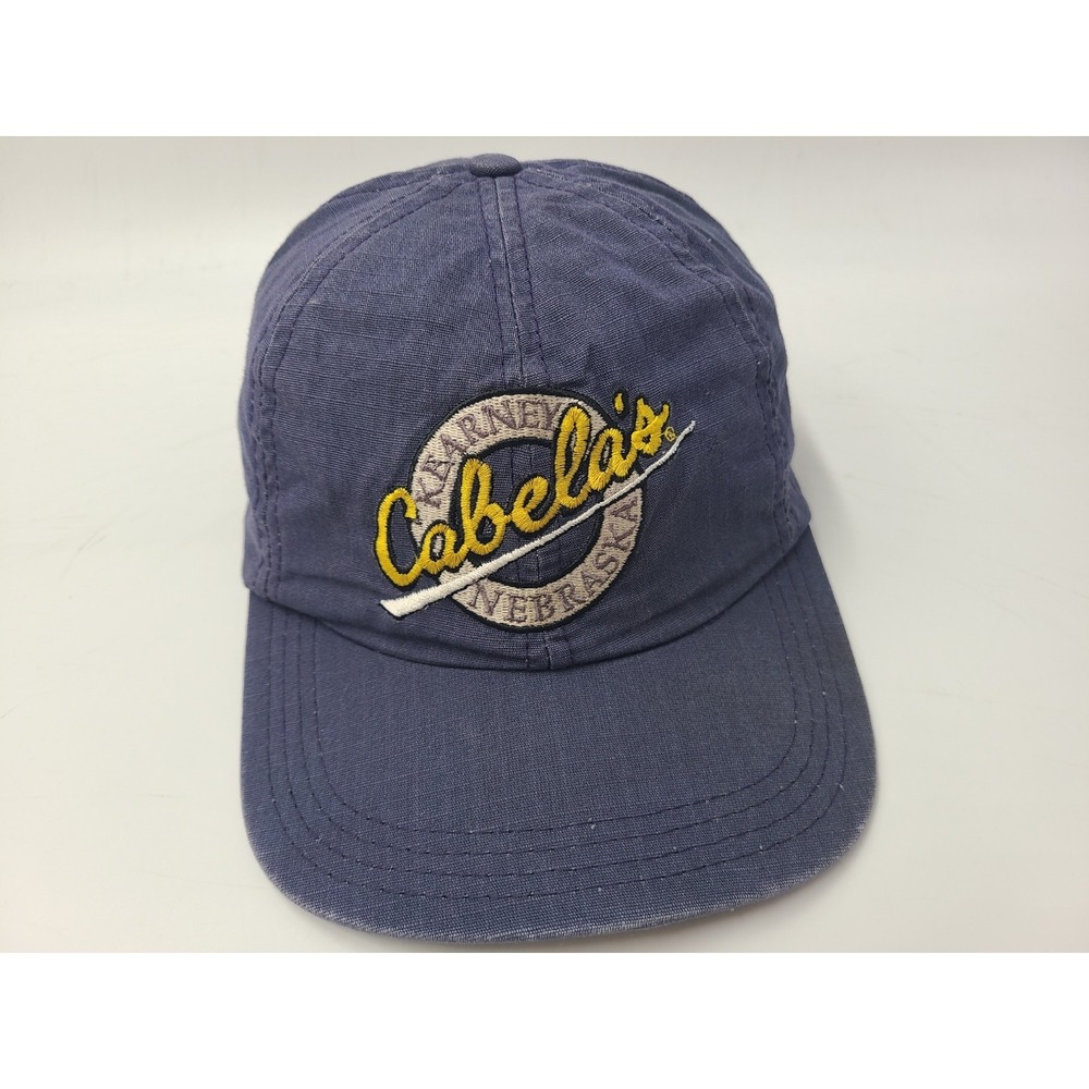 Vintage Cabelas Hat Cap Kearney Nebraska Snap Adjustable Men Made in USA Blue